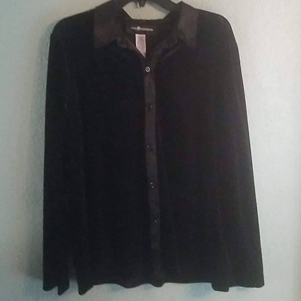 Velvet black button up blouse L